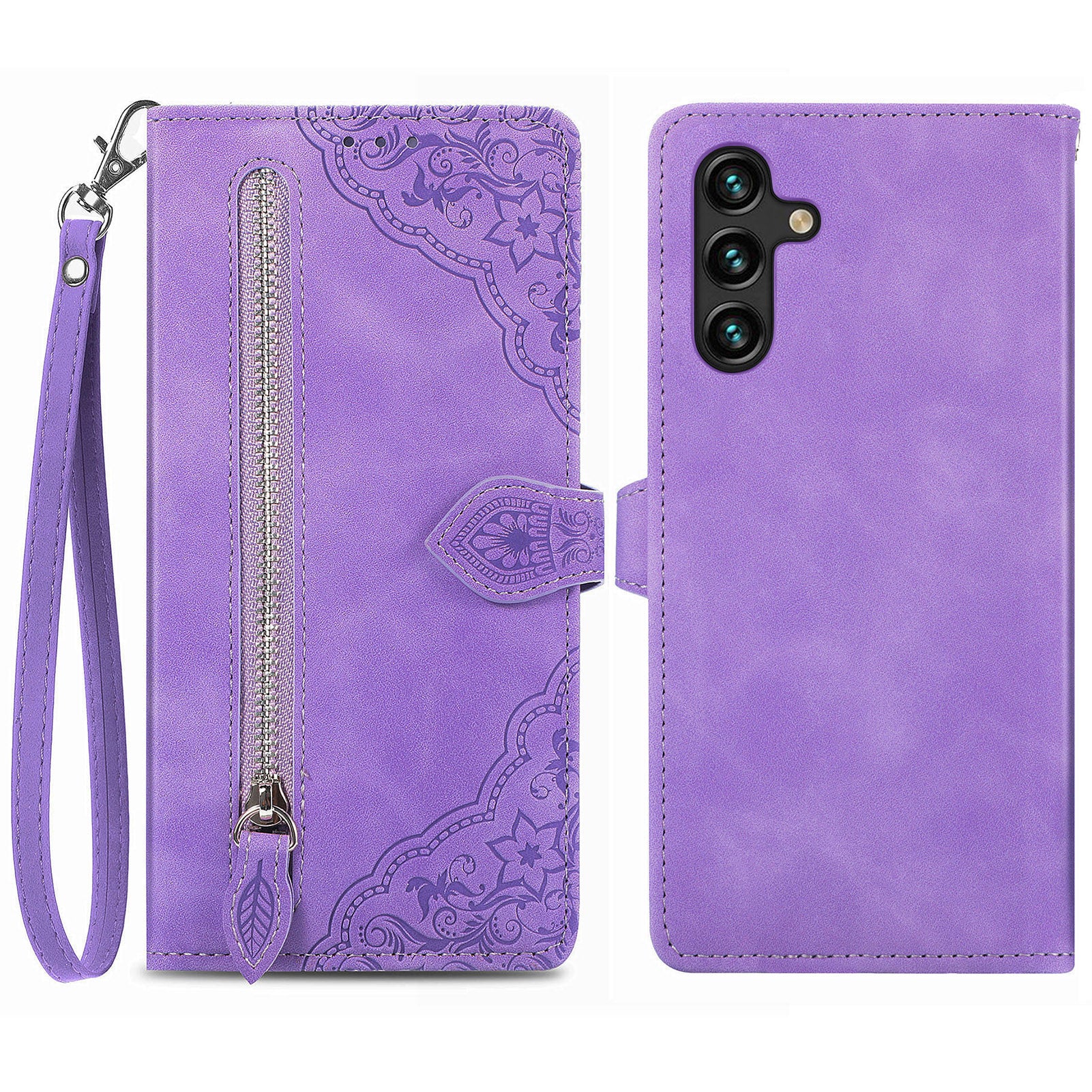 For Samsung Galaxy A04s 4G (164.7 x 76.7 x 9.1 mm) A13 5G M13 5G Flower Imprinted Pattern PU Leather Zipper Pocket Cell Phone Cover Stand Wallet Case For Samsung Galaxy A04s 4G (164.7 x 76.7 x 9.1 mm) A13 5G M13 5G Flower Imprinted Pattern PU Leather Zipper Pocket Cell Phone Cover Stand Wallet Case